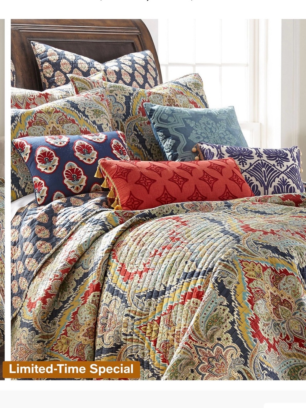Levtex Paisley Quilt  3 pcs. Set in Red, Blue, Green reversible pattern 🧡 - Picture 3 of 6